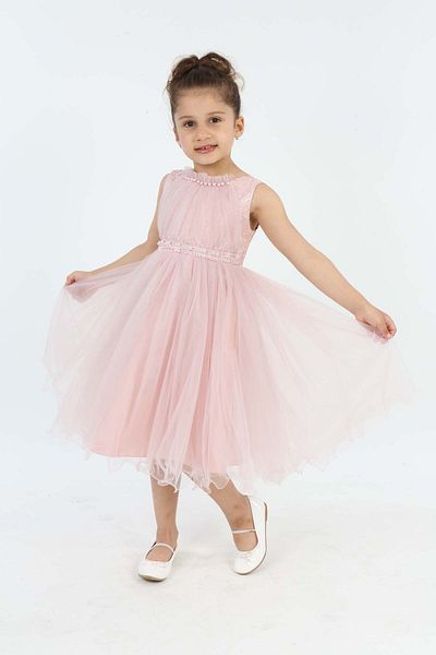 Jannock Girl's Guipure Embroidered Lined Tutu Evening Dress
