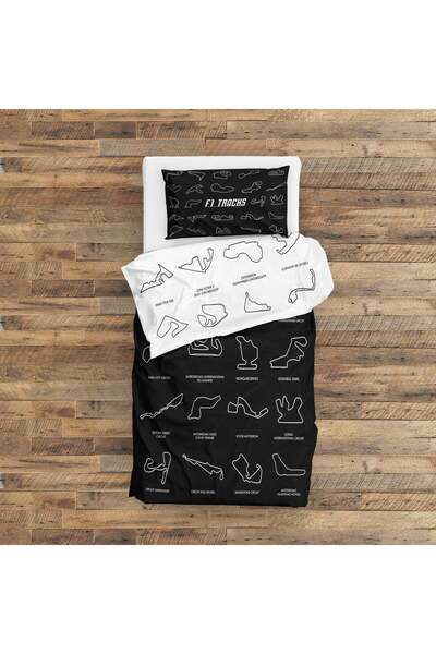 The Lucid Lab All Tracks / Formula 1 Pistleri Siyah-beyaz Çift Taraflı Nevresim Takımı 200 Cm X 220 Cm