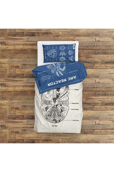 The Lucid Lab Millennium Falcon Ivory & Arc Reactor Blueprint Set cuvertură de pilota dublă 160 cm x 220 cm