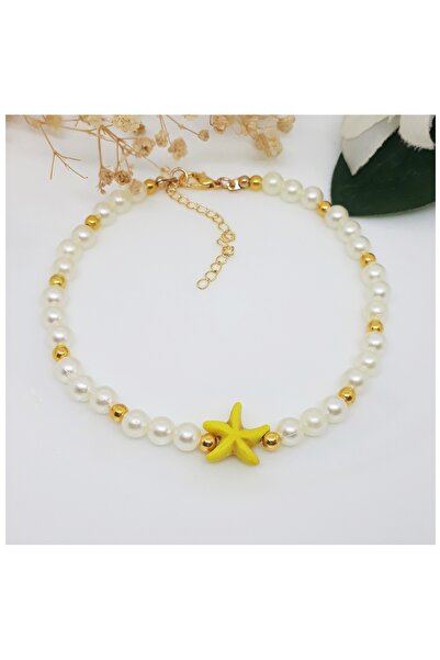 Bijustore Red Starfish & Acrylic Pearl Women's Anklet