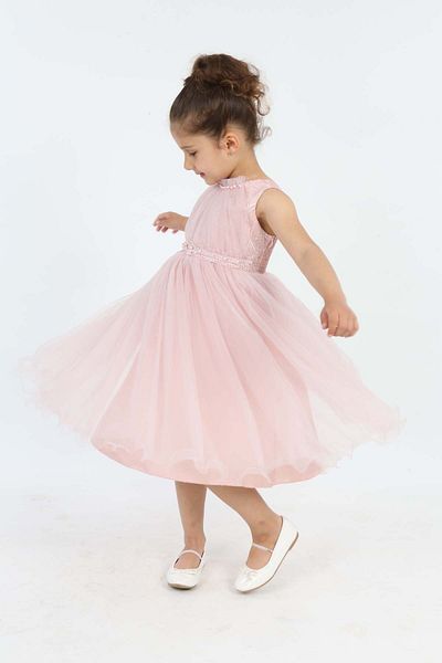 Jannock Girl's Guipure Embroidered Lined Tutu Evening Dress