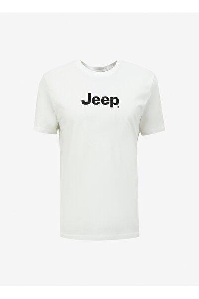 Jeep Kırık Beyaz Erkek Bisiklet Yaka Basic Fit Baskılı Pamuk T-Shirt J4SM-TST...