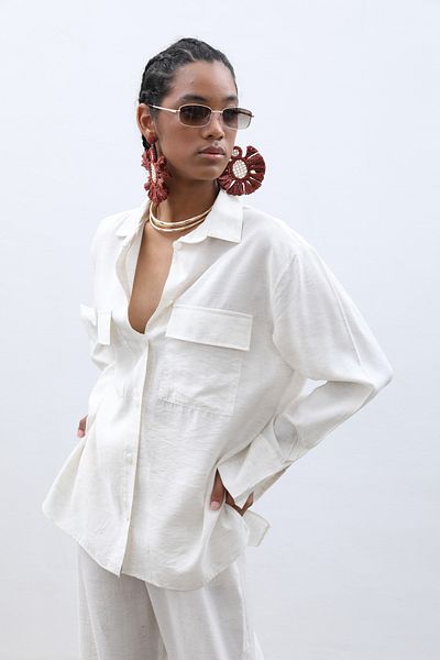 Lijuri Ecru Pocket Detailed Linen Trousers Set 9411-08