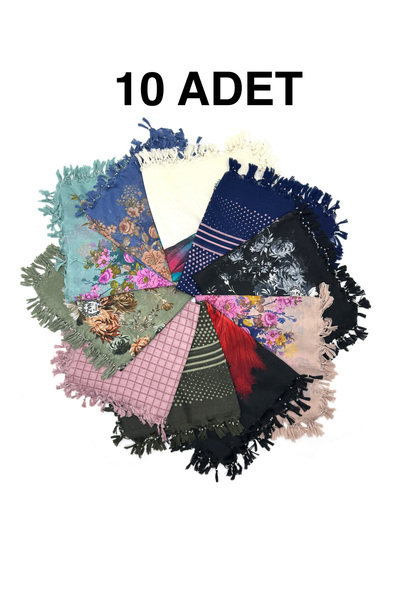 nazipek 10'lu Set Pamuklu Karışık Desen Büyük Boy Boncuklu Yazma Yumuşak Dokulu Eşarp 110x110 Hediyelik