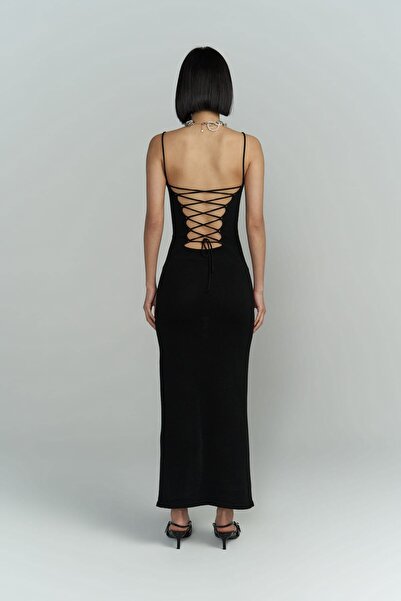 BOHEMAİ Černé pletené šaty Cintia Back Nízký střih