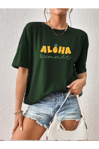 offsidesign Γυναικείο μπλουζάκι Oversize Aloha Summer Design Μπλουζάκι με στά...