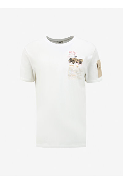 Jeep Kırık Beyaz Erkek Bisiklet Yaka Relaxed Baskılı T-Shirt J4SM-TST7239