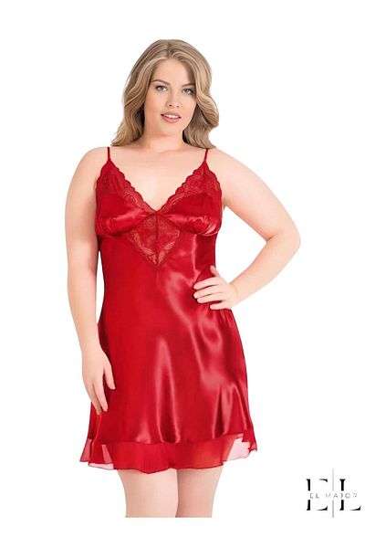 PRIMODA Plus Size Red Short Satin Nightgown 2067