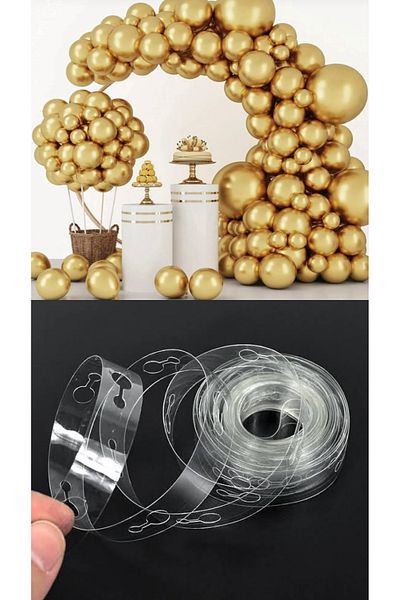 Happy Toys 50 PCS METALLIC GOLD BALLOON + BALLOON CHAIN GIFT INDOOR DECORATION BIRTHDAY PARTY OWN