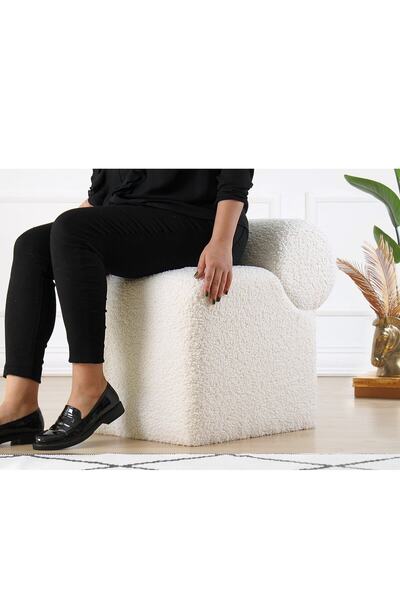 Lorencehome Monlik Teddy Kürk Puf Beyaz