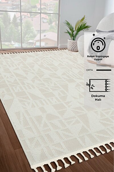 MACRO HOME Bukle Krem Yumuşak Dokulu Halı Kilim Salon Mutfak Koridor Kesme Yo...