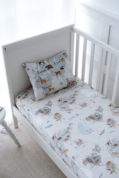 NOU Animal Map Organic Single Fitted Sheet Set - Animal Map