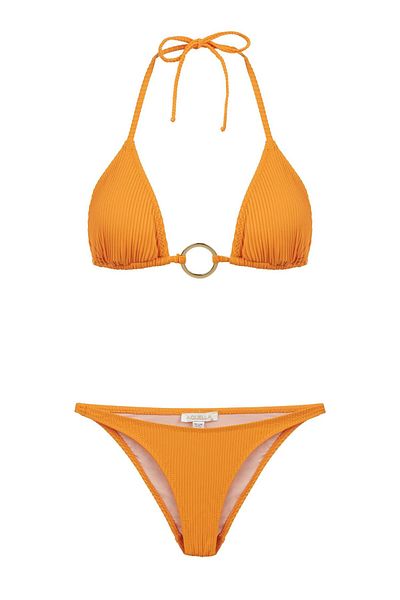 AQUELLA Textured Orange Triangle Bikini Set with Accessories