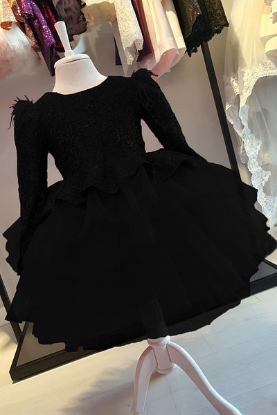 egolika kids Girl's Shoulder Feathered Evening Dress - Graduation Dress