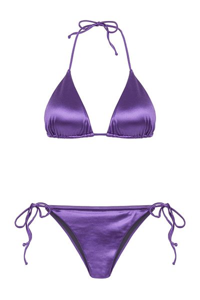 AQUELLA Satin Purple Triangle Bikini Set