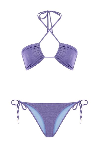 AQUELLA Strapless Glitter Lilac Halter Bikini Set