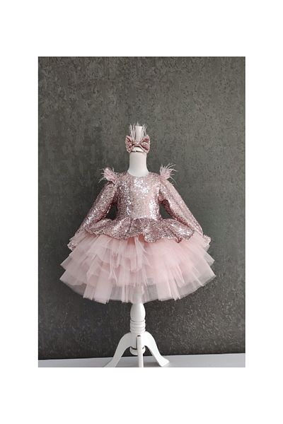 egolika kids Girl's Shoulder Feathered Evening Dress - Graduation Dress