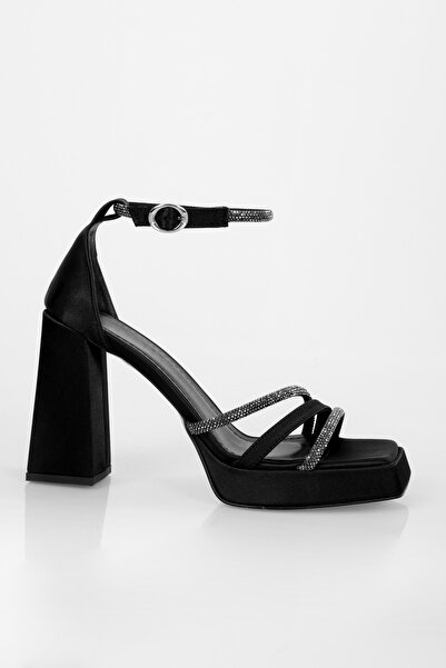 Shoeberry Dámské boty na podpatku Beau Black Satin Stone