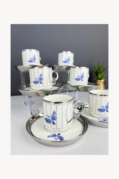 ACAR Luxury Porcelain Savanna Silver 6-Piece Cup Set