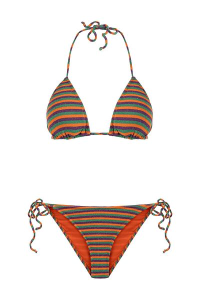 AQUELLA Colorful Striped Glitter Triangle Bikini Set