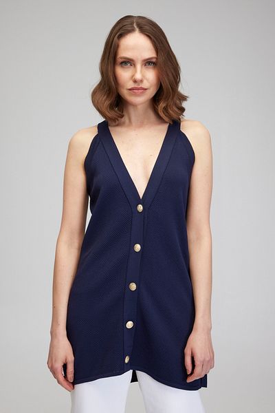 BROOKS BROTHERS Marineblauer, schwarzer, ärmelloser Damenpullover mit Knöpfen