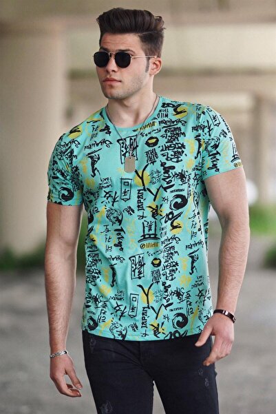 Madmext Ανδρικό μπλουζάκι με στάμπα τιρκουάζ 46261