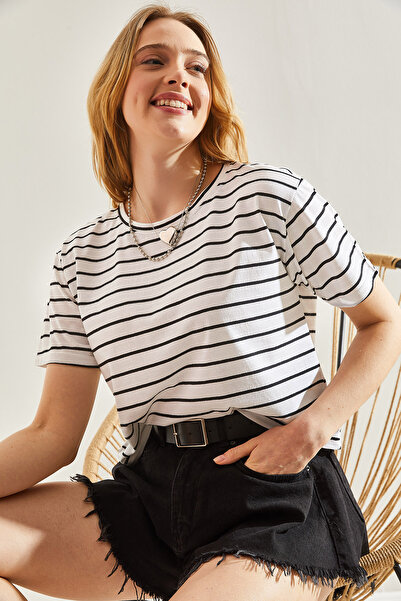 Bianco Lucci Γυναικείο T-Shirt με ριγέ λαιμόκοψη -60241002