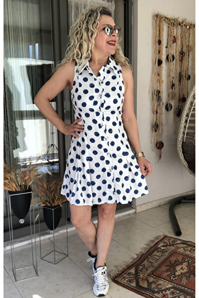 Dila Butik Puantiyeli Pileli Mini Elbise