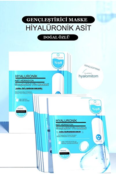 Uniquem 10 Adet Hyaluronik Asit Yüz Maskesi Cilt Bakımı Nemlendirici Anti Akn...