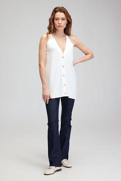 BROOKS BROTHERS Pulover de damă, fără mâneci, cu nasturi, negru, ecru