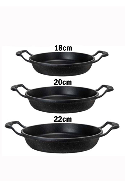 PİGET Döküm Sahan Set 3'Lü Granit Kaplama Döküm Sahan Set, Çift Saplı Döküm K...