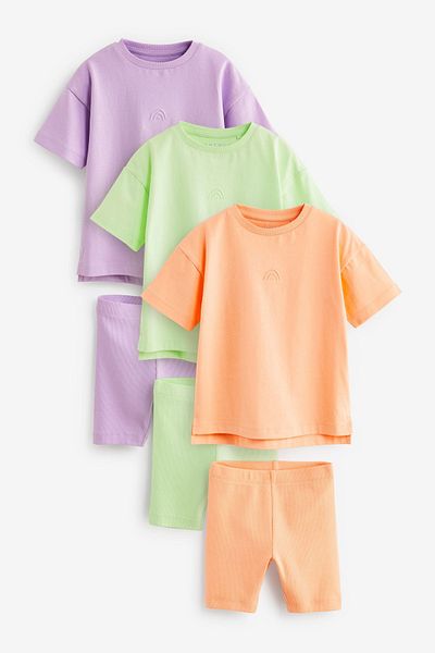 Next Baby Purple Green and Orange Tights Cotton 3-Piece Set