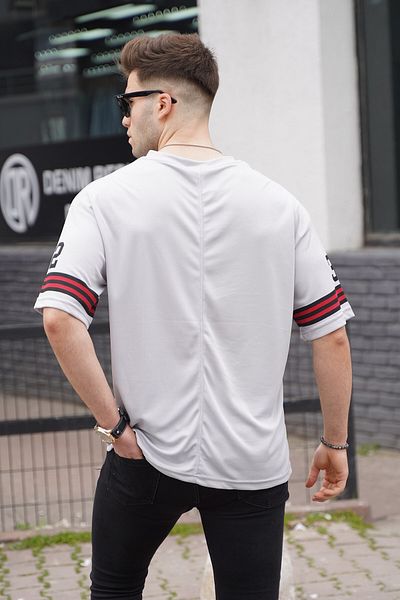Madmext Βαμμένο γκρι εμπριμέ ανδρικό μπλουζάκι Oversize