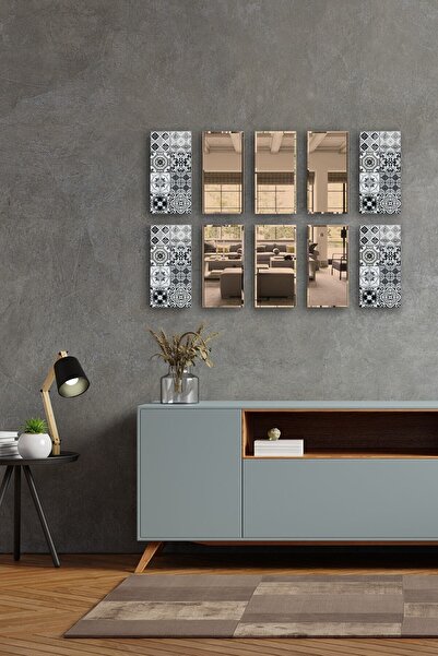 Decorita Dekor Camı | Karakalem Çizim Cam Ve Bronz Ayna | 10'lu Takım | 12,5c...