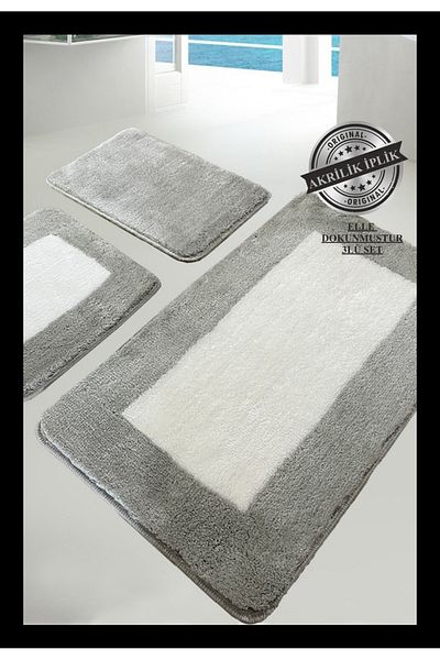 England London Polo Club Hayal Set of 3 PL386 100% Handmade Acrylic Yarn Machine Washable Bath Mat Rug Toilet Seat Set