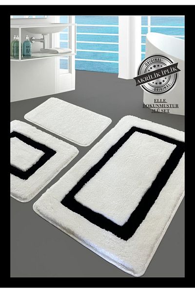 England London Polo Club Hayal Set of 3 PL381 100% Handmade Acrylic Yarn Machine Washable Bath Mat Rug Toilet Seat Set