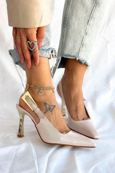 DUXAL SHOES Maddox Women's Patent Leather Gold Buckle Detailed Heeled Shoes