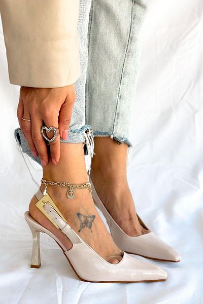 DUXAL SHOES Maddox Women's Patent Leather Gold Buckle Detailed Heeled Shoes
