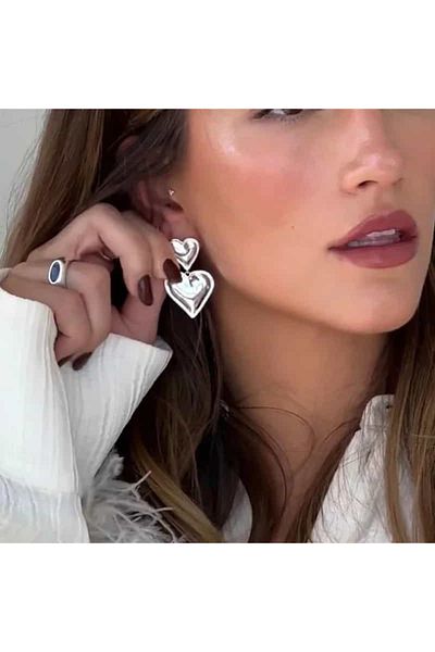 takıtarzım Dangle glossy silver heart women's earrings