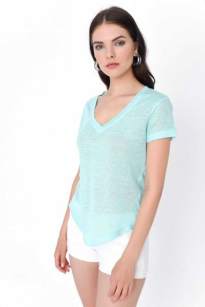 Hanna's by Hanna Darsa Women's Blue Short Sleeve V-Neck Basic T-shirt