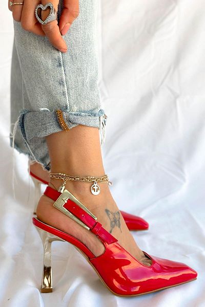 DUXAL SHOES Maddox Women's Patent Leather Gold Buckle Detailed Heeled Shoes
