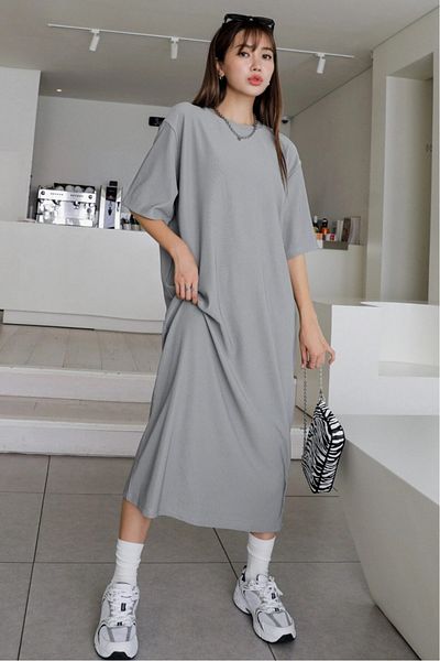 MODAGEN Women's Crew Neck Long Straight Dress