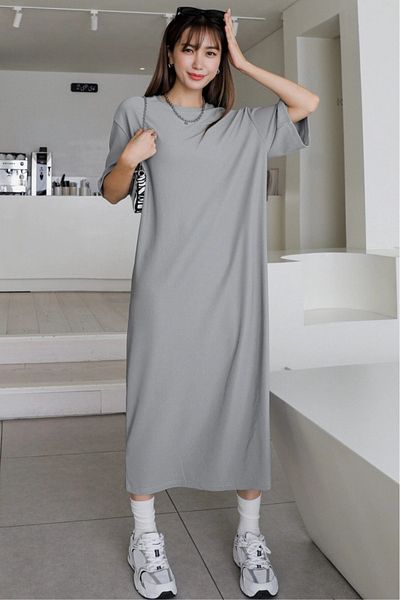 MODAGEN Women's Crew Neck Long Straight Dress