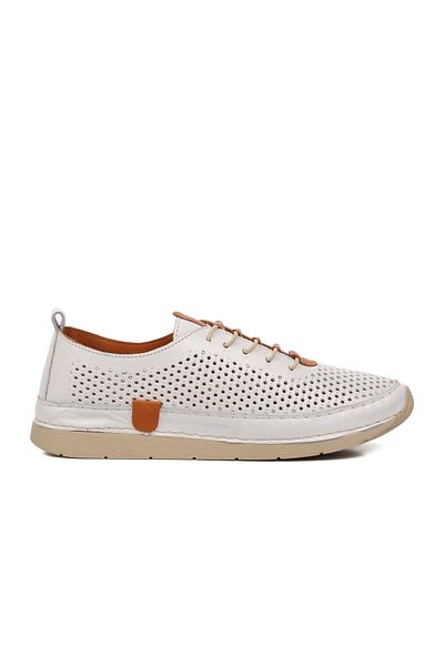 AYAKMOD 24058 Pantofi casual de damă din piele naturală albă
