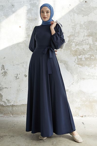 InStyle Belted Scuba Dress - Navy Blue