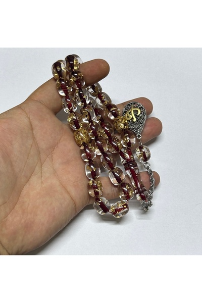 Han Ticarethane Mor Altın Varaklı Uçak Camı Tesbih