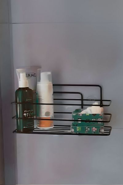 Kitchen Store Adhesive Bathroom Organizer Shampoo Holder Shower Shelf Matte Black Single Storey Organizer