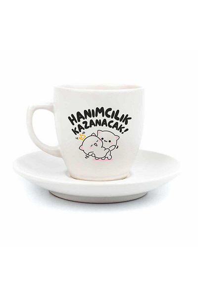 PALTO TASARIM Hanımcılık Winning Cream Turkish Coffee Cup - Gift Ceramic Turkish Coffee Cup