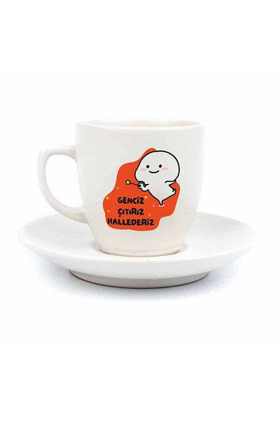 PALTO TASARIM Genciz Crispy Handle-less Cream Turkish Coffee Cup - Gift Ceramic Turkish Coffee Cup