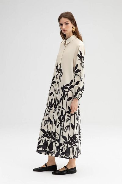 Touche Patterned Poplin Shirt Dress Cream